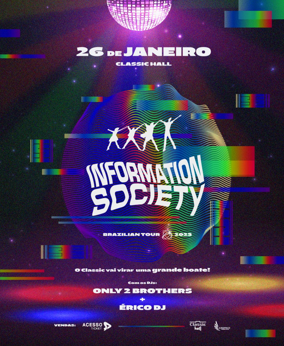 classichallrec's tweet photo. Peace & Love e muita música eletrônica!✌🏻💜🪩
Dia 26 de janeiro Information Society chega a Recife para transformar o Classic Hall em uma grande boate! 🕺
🎟️ Garanta agora o seu ingresso:
📥 Bilheteria do Classic Hall
💻 https://t.co/Iy7zx8RwtQ
#InformationSociety #ClassicHall https://t.co/qqUbarlCYa