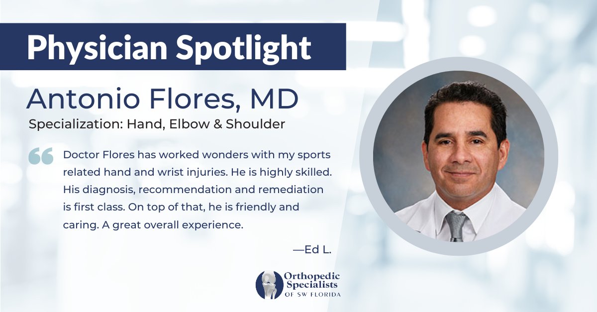 osswf's tweet photo. Our patients enjoy the care and expertise from Dr. Antonio Flores at OSSWF. He provides first-class patient service and the utmost knowledge about medical issues pertaining to the hand, elbow and shoulder.

Get to know Dr. Flores:

https://t.co/nqFhb89gc7 https://t.co/DsNbPMttKP