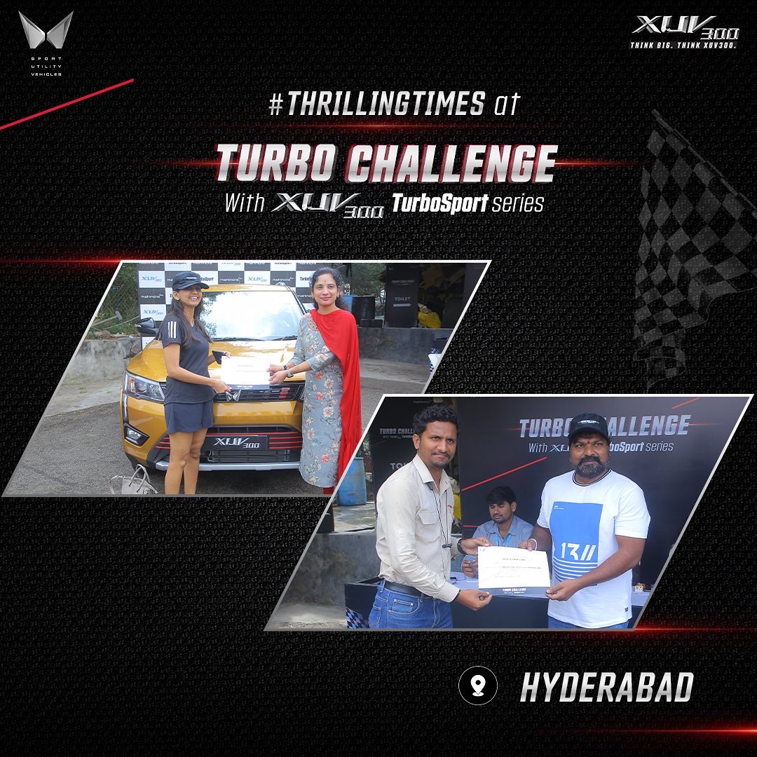 MahindraXUV300's tweet photo. Just one day at the track is enough to get you hooked on action for life. 
Drop a 🔥🔥 if you were a part of the Turbo Challenge in Hyderabad.

#TurboChallenge #XUV300TurboSport #TGDi https://t.co/G0oUU5pwzz
