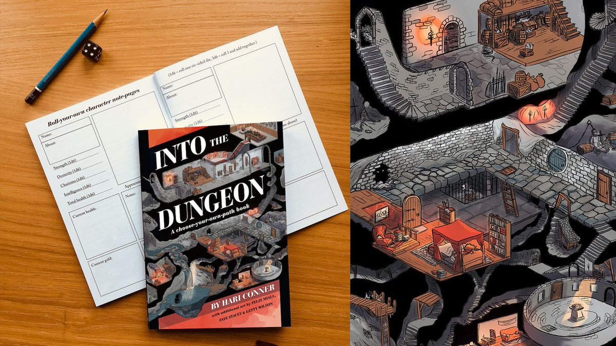 Need a perfect winter day adventure for when you're stuck indoors? Check out Into The Dungeon, a choose your path adventure to read aloud or experience yourself! Check out this title and more in our Holiday Gift Guide for Gamers: publishing.andrewsmcmeel.com/rpg-holiday-gi… 
<a href="/haridraws/">Hari Conner ✦ (find me elsewhere)</a>