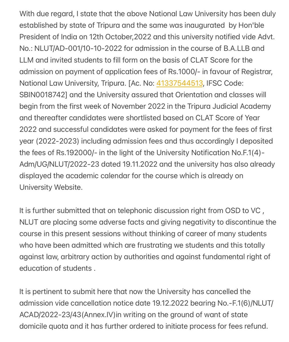 PreranaRudra's tweet photo. Students frustrated over cancellation of candidature in NLU TRIPURA even after taking the fees of the whole session and abruptly cancelling everything.
#nlutripura
#consortiumofnlus
#NLU https://t.co/WxKMQwiuN1