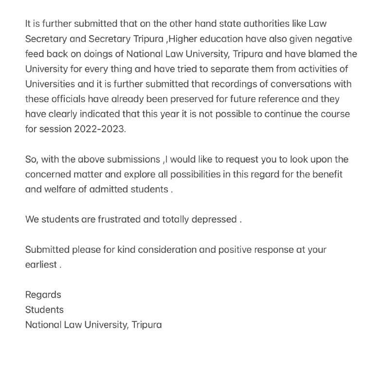 PreranaRudra's tweet photo. Students frustrated over cancellation of candidature in NLU TRIPURA even after taking the fees of the whole session and abruptly cancelling everything.
#nlutripura
#consortiumofnlus
#NLU https://t.co/WxKMQwiuN1