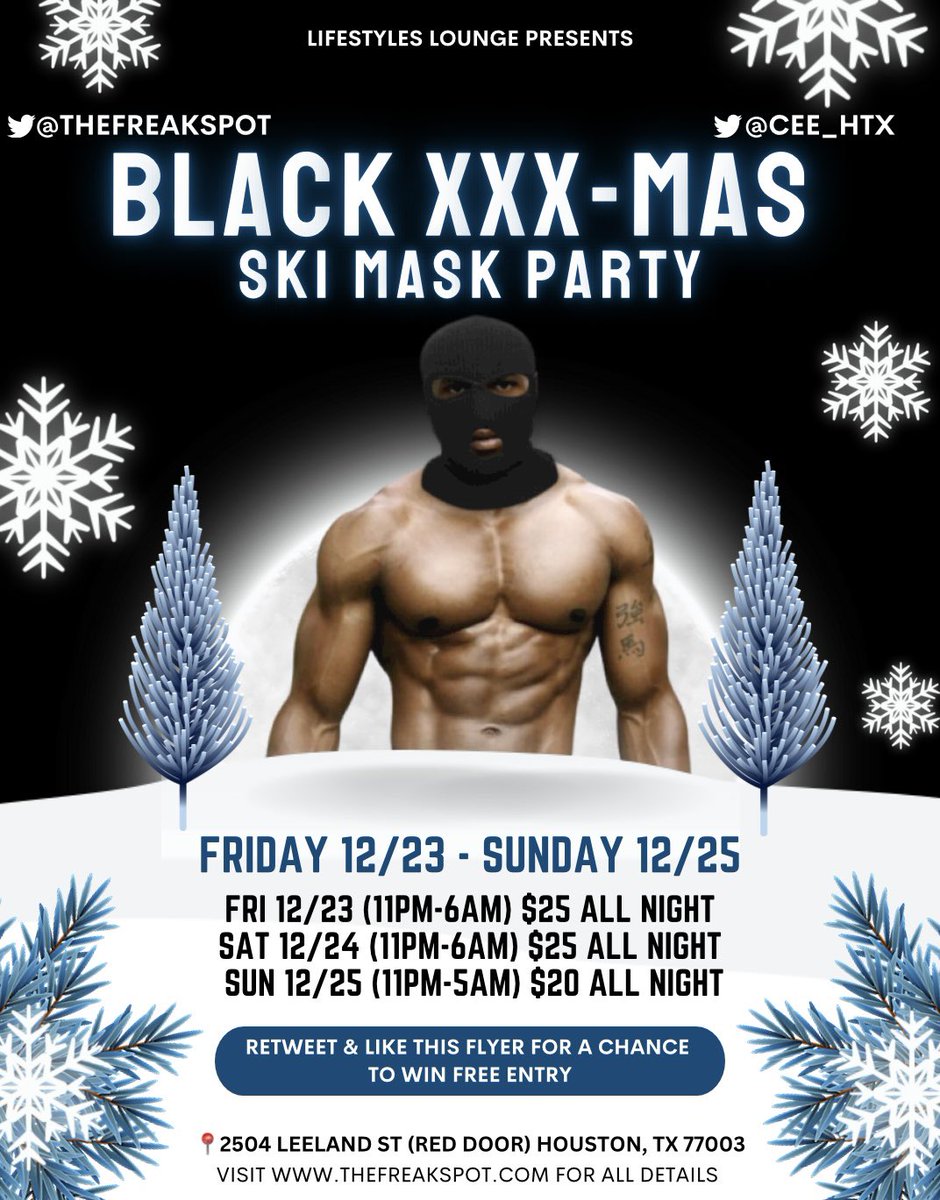 🎄🎄🎄🎄🎄🎄🎄🎄🎄🎄🎄🎄
🍆🍑💦Houston Holiday XXX Events🍆🍑💦
All info on:  thefreakspot.com
🎄🎄🎄🎄🎄🎄🎄🎄🎄🎄🎄🎄
#FreakParty #houstonfreaks #htxfreaks #dlhouston #bbc #dltrade #bbcgay #freaks #dlhomies #dlathletes #freaktwitter