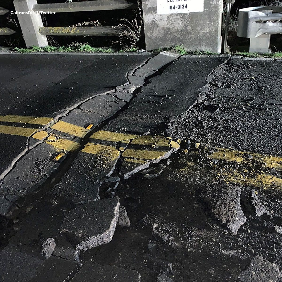 Fernbridge in Humboldt Co. is pictured after a 6.4 #earthquake struck the area overnight. The bridge is closed while Caltrans conducts safety inspections. Officials say "widespread damages" have been reported to roads and homes throughout the area. abc7ne.ws/3hCNaK3