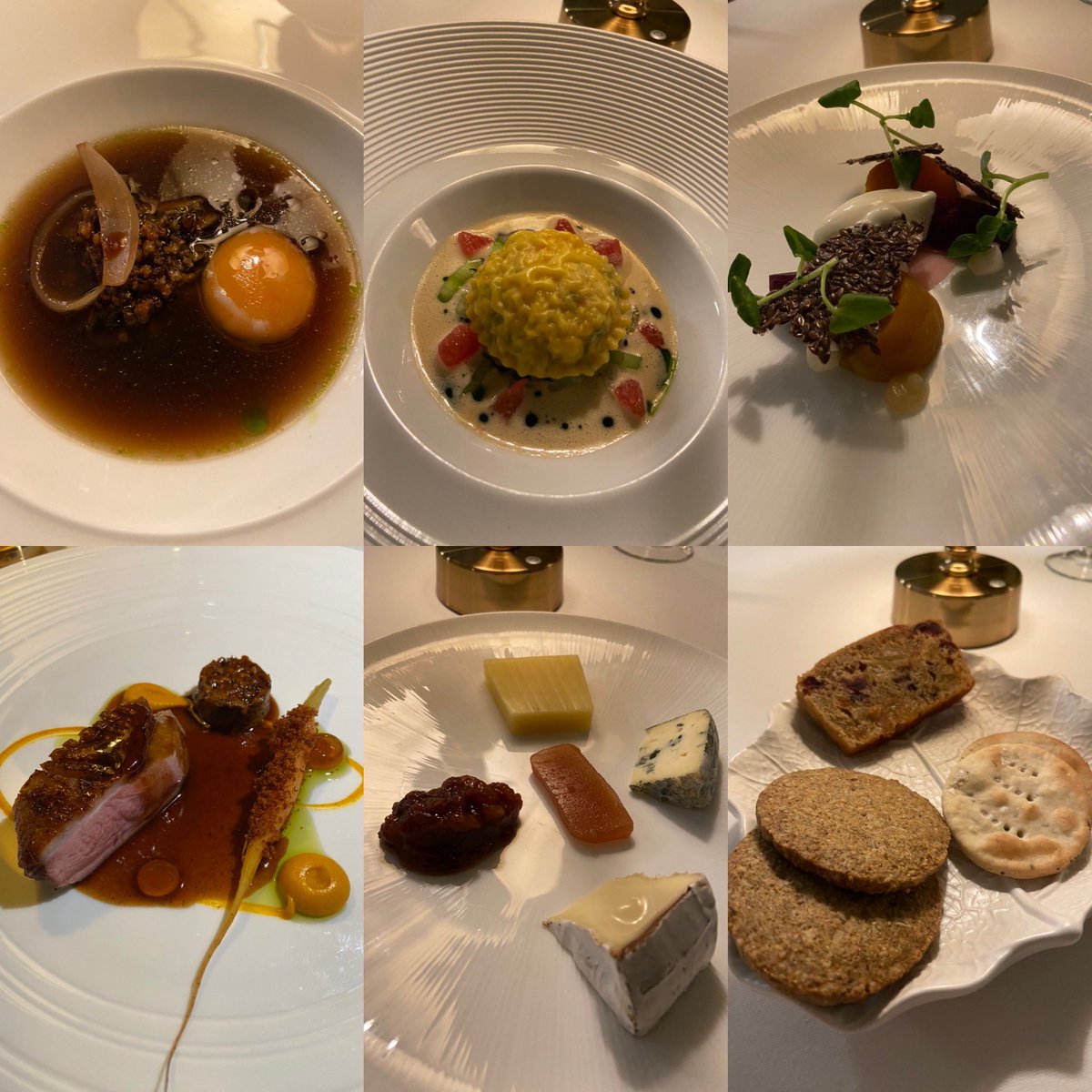 From the 8 course tasting menu @Garfieldthechef #PaléHallHotel #MaitakeMushroom #PrawnRaviolo #SaltBakedBeetroot #RoastBarbaryDuck #TrioOfArtisanCheeses @AAHospitality @MichelinGuideUK @RelaisChateaux @pobhotels Great evening dining with service to match