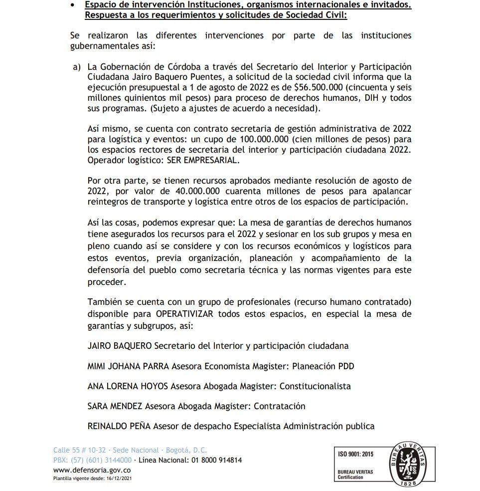 JoseOrtegaRuiz's tweet photo. Comunicado público de las Vocerias políticas de la Mesa Territorial de Garantías. 

El 29 de agosto de 2022 sesionó la MTG, por orden de un Juez, en la cual el secretario informó los recursos que habían como se ve en el acta.

Ahora el corrupto Gobernador convoca virtual... 🧵 https://t.co/b4aWufqPxp