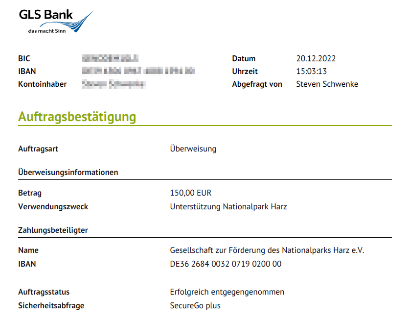 Auch in diesem Jahr wurde beim HackTalk wieder Geld für einen guten Zweck gesammelt, welches ich soeben an den Nationalpark Harz zur Aufforstung des Waldes überwiesen habe. Danke allen Teilnehmern des HackTalks und bis zum nächsten Jahr!