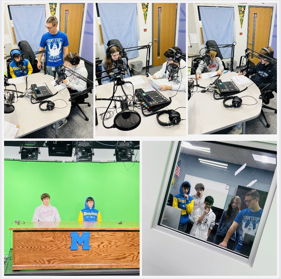 LWise48's tweet photo. Our Podcast Warriors had a blast recording their podcast and learning about the studio equipment at the Mariemont High School Warriors broadcasting studio. A big thanks to @Mariemont_HS and Mr. Eten for having us.  @Mariemont_JH @robpolca @MariemontSchool https://t.co/otGpgCRg0G