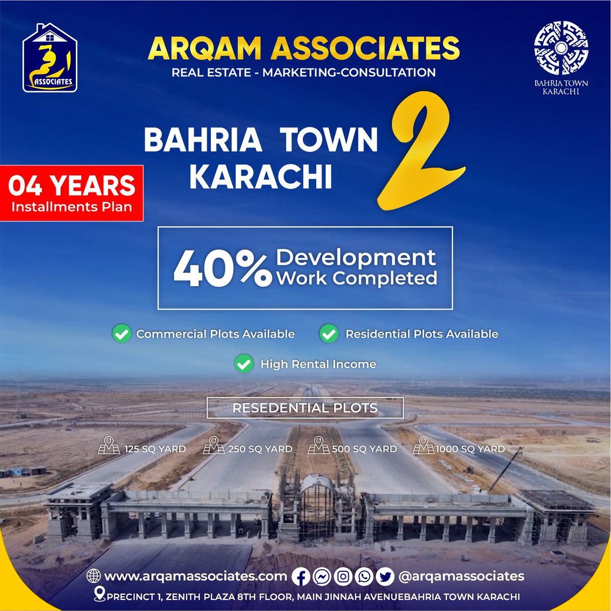 arqamassociate's tweet photo. Bahria Town Karachi 2 | It's Time For New Beginnings!
Bahria Town Karachi 2 is located 35 kilometers away from the main gate of Bahria Town Karachi.  With development work taking place at full pace. 
 125 square yards.
 250 square yards.
 500 square yards.
 1000 square yards. https://t.co/9eo6kxT9Lg