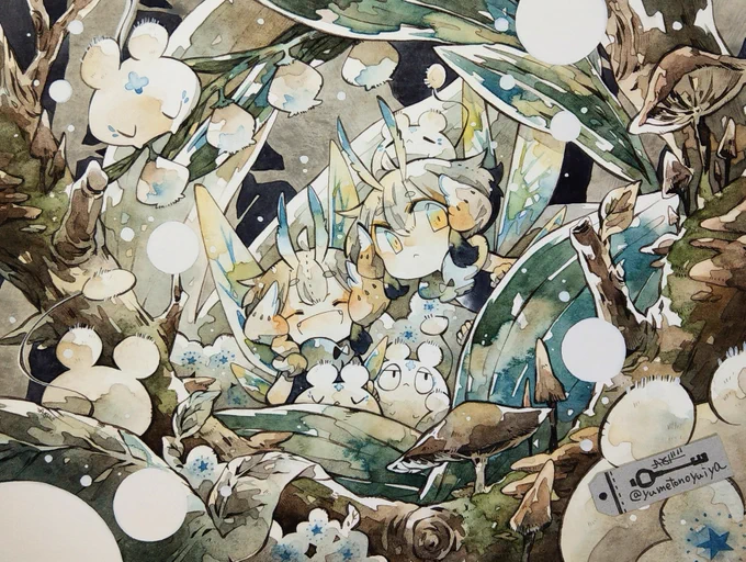 #作品を載せて自分の作品を知ってもらおう鉱物、もふもふしたもの、うちの子、へんてこなものなど主に水彩で好きなものをのんびりと描いてます 