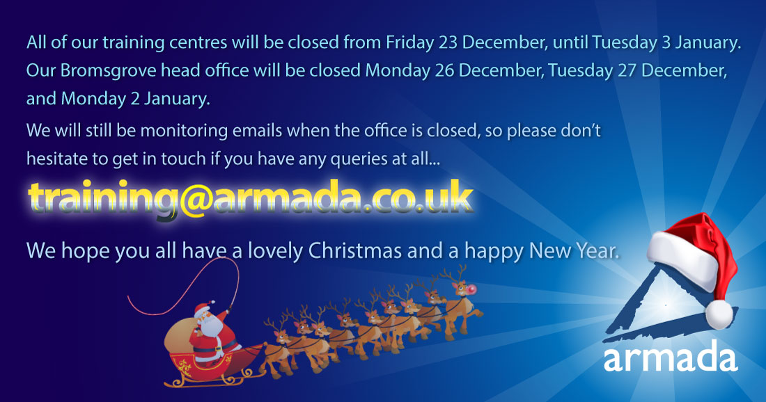 armadatraining's tweet photo. Our opening hours will be slightly altered over the Christmas break, with offices closed on the bank holidays but open 9:00-5:30 on all other days.

#tuesdayvibe #Christmas #trainingcentre https://t.co/5W5URm64vn