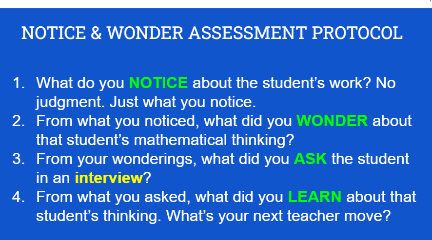 pearse_margie's tweet photo. We can learn so much about a child's mathematical thinking just be observing and asking. 
We will be bringing student work to our next PD and thinking about these questions. https://t.co/N16jrN6fc9