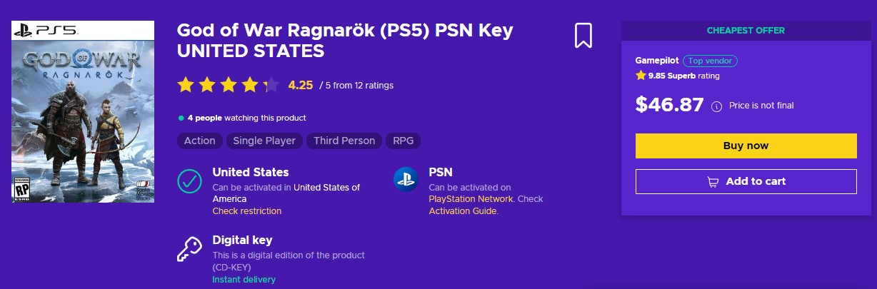 Buy God of War Ragnarök (PS5) - PSN Key - UNITED STATES - Cheap - !