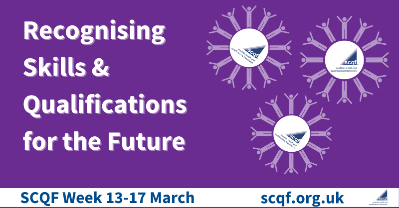 SCQFPartnership's tweet photo. We will be Recognising Skills and Qualifications for the Future
#SCQFWeek23 13-17 March
Join in and support us by accessing the toolkit 👇
https://t.co/FHQkyknSnc

#RecognisingSkills https://t.co/4wKwYVHaID