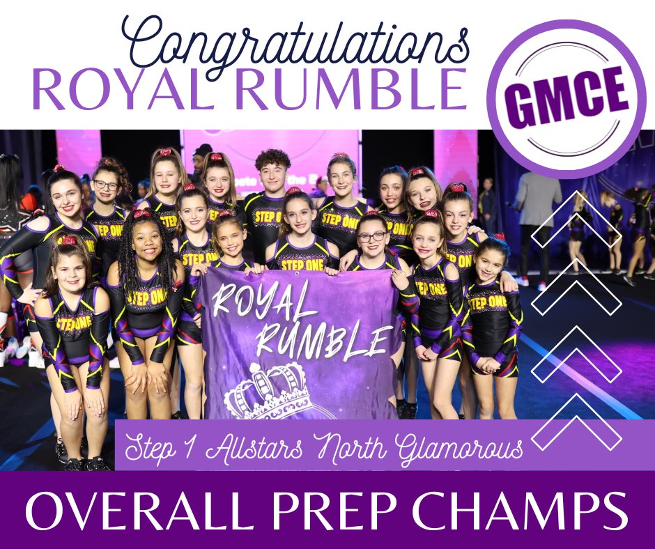 CompeteGMCE's tweet photo. Congratulations #GMCERoyalRumble22 Overall Grand Prep Champions, Step 1 Allstars North, Glamorous. They also received a FULL PAID BID to @theonefinals.
#climbhigher #beTheONE #TheONEFinals2023 #headingtotheone
#CompeteWithTheBest #allstarcheer #schoolcheer #reccheer #MEvents https://t.co/UiZMe8IxUD