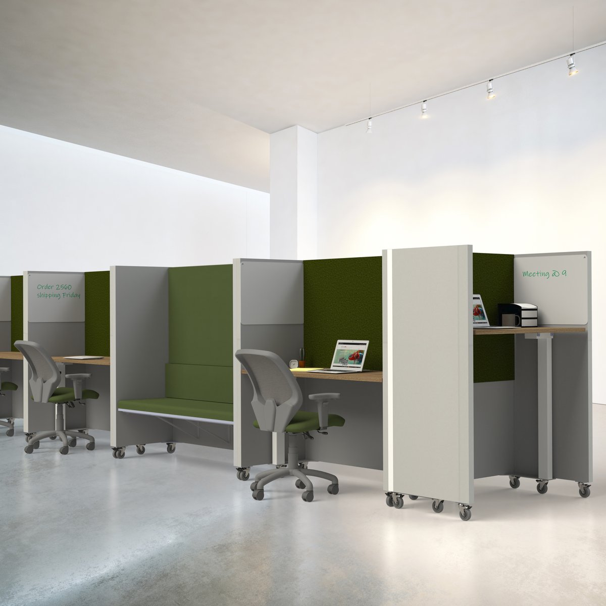 A Fused &amp; Dos Bench combo provides the perfect nook for quiet, focused work 

#MobileFurniture #FlexibleFurniture #OfficeFurnitue #ModernOffice #WorkPlaceDesign #WorkBetter