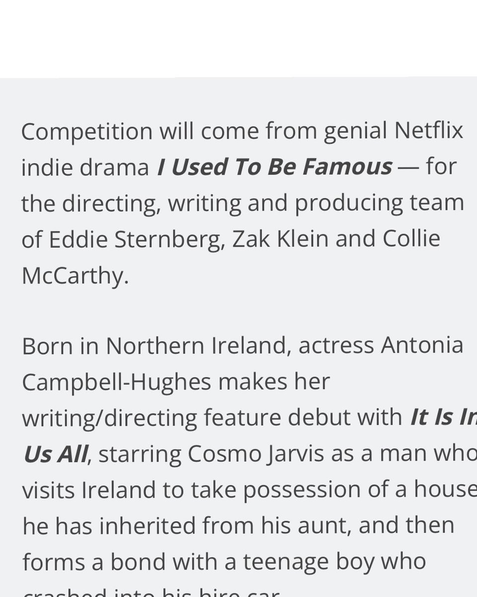 For #iusedtobefamous to be mentioned in this feature about the potential of being in @bafta competition is 🤯🤯🤯🙃🙃🙃😮😮😮. Thank you very much @charlesgant and @Screendaily 
#baftas
@netflix @collie_mccarthy @zakklein @fortyfootpictures @FionaLamptey 

screendaily.com/features/bafta…