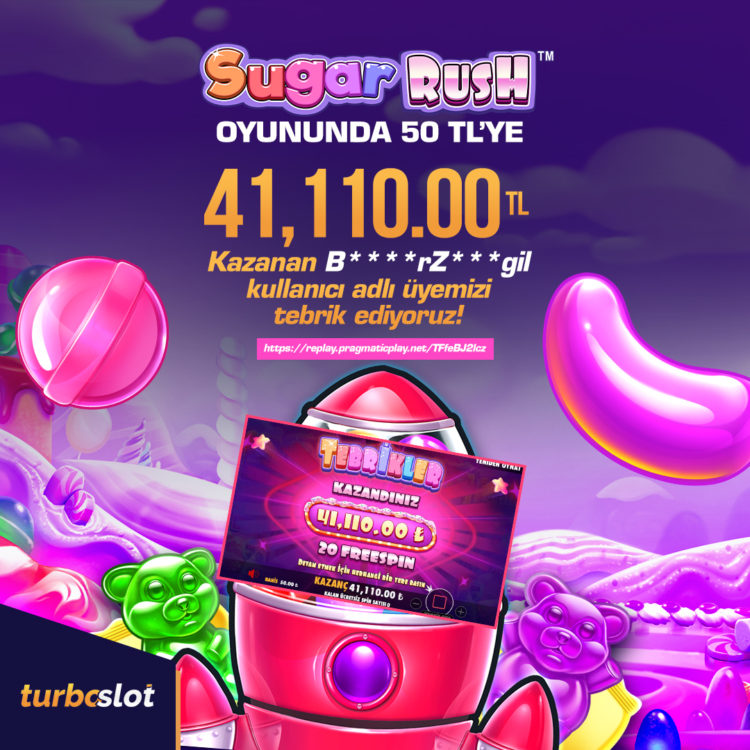 Sugar Rush oyununda 50 TL İle 41.110,00 TL kazanan üyemizi tebrik ederiz😍

Kazancın en turbo hali kazandırmaya devam ediyor🔥

#TurboSlotTurbokazanc

📲 Kazancı İzlemek İçin Tıkla;
replay.pragmaticplay.net/TFfeBJ2lcz

📲 Turboslot Giriş İçin Tıkla;
heylink.me/turboslotgiris/