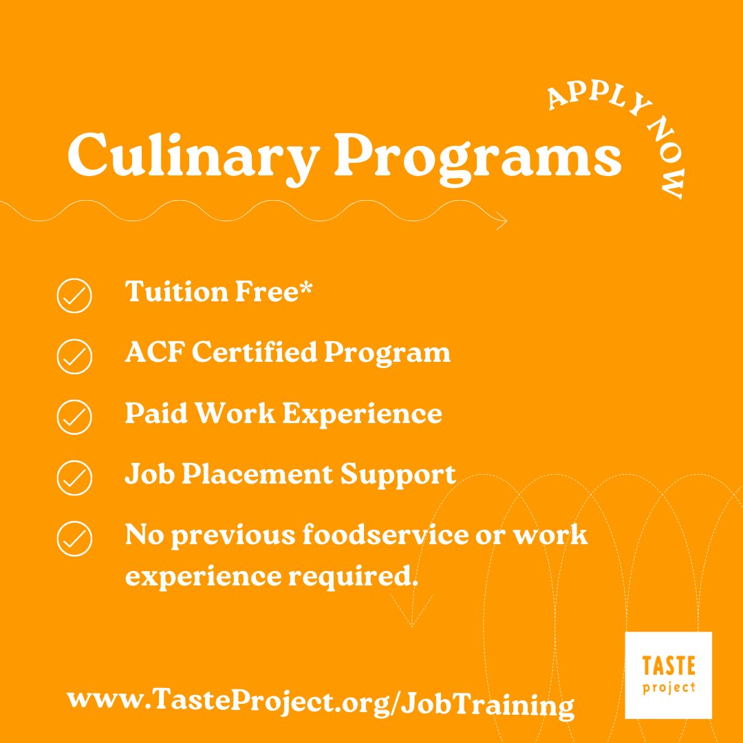 tasteproject_'s tweet image. We are currently accepting applications for our tuition-free, ACF Certified, paid job training programs. Apply online at tasteproject.org/jobtraining.
.
*Restrictions apply. #culinary #jobtraining #paidworkexperience #tuitionfree #tasteproject
