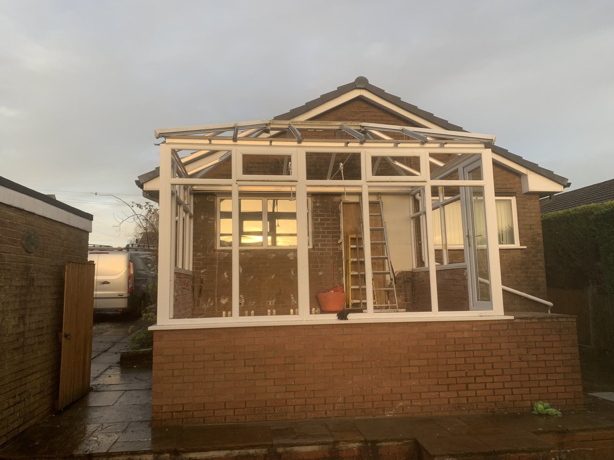 MaintenanceLowe's tweet photo. This week the bricklaying team start a new job. Firstly it is to drop this conservatory as the customer has been able to sell the pvc structure and all the glass to someone else. Weโll get this all down so itโs all ready to go in the new year. #notabadview #helmshore https://t.co/q7wFKjSxtu