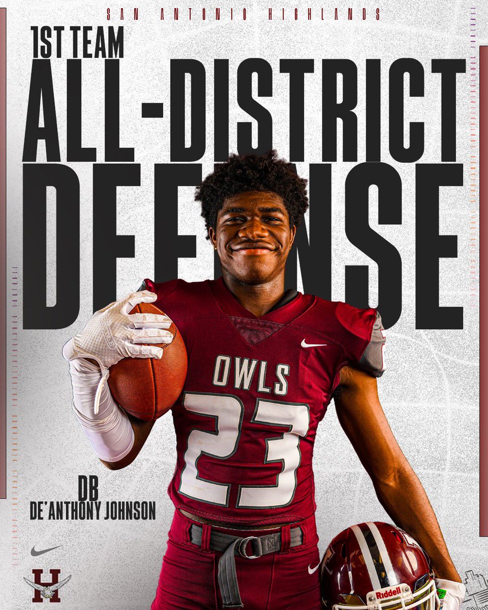 HighlandsOwlsFB's tweet photo. Congratulations to Senior, De’Anthony Johnson on his 1st Team All-District Selections at Wide Receiver AND defensive back! #HOODAT https://t.co/LFOgEZLwoc