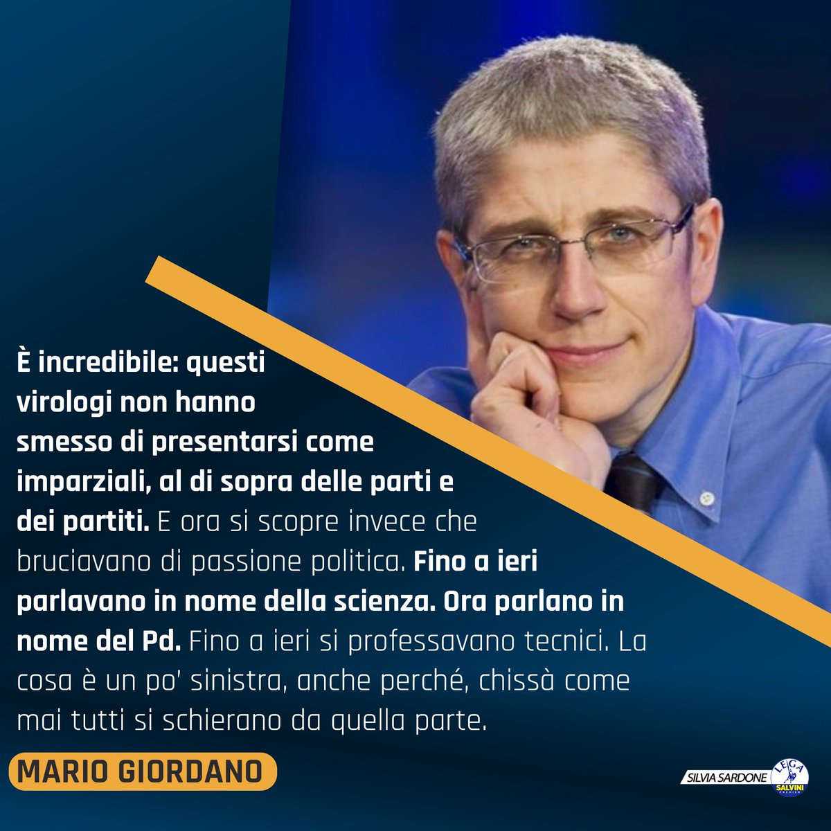 SardoneSilvia's tweet photo. Giordano sui #virologi in campo con la sinistra: pensavamo fosse scienza invece era il #Pd…
Dopo Lopalco e Crisanti, ora #Pregliasco si candida con il sinistro #Majorino in Lombardia. https://t.co/u4j5EReGQK