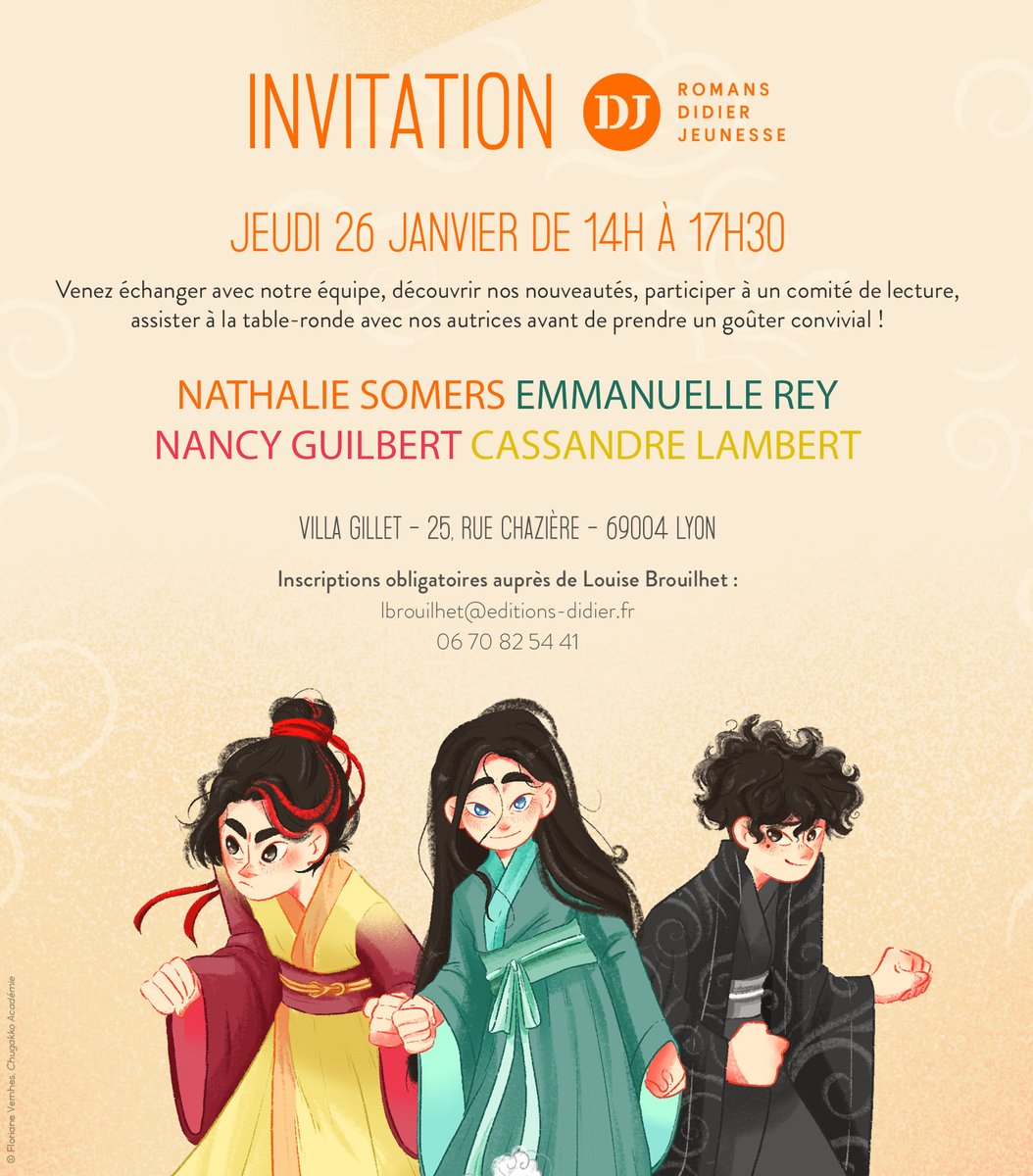 Amis libraires, bibliothécaires, professionnels du livre, de l'enseignement... Nous organisons une rencontre littéraire le jeudi 26 janvier à Lyon avec les autrices Cassandre Lambert, Nathalie Somers, Emmanuelle Rey et Nancy Guilbert.
Inscriptions : lbrouilhet@editions-didier.fr