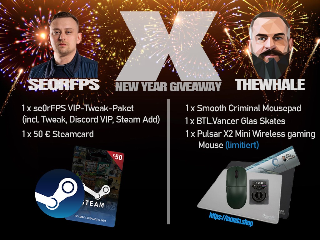 🎇Giveaway!!!🎆
Gemeinsam mit <a href="/LaondaShop/">LA ONDA</a> gibt es zum Jahresende nochmal was Schönes zu gewinnen.

Teilnahmebedingung:
▶️Folgt <a href="/se0rFPS/">BIG se0rFPS</a> &amp; <a href="/xTheWhale_/">Mark -TheWhale- W.</a>
▶️Retweet
▶️Taggt 2 Freunde

Wir losen den Gewinner am 02.01.2023 aus.

Viel Glück an alle Teilnehmer.
