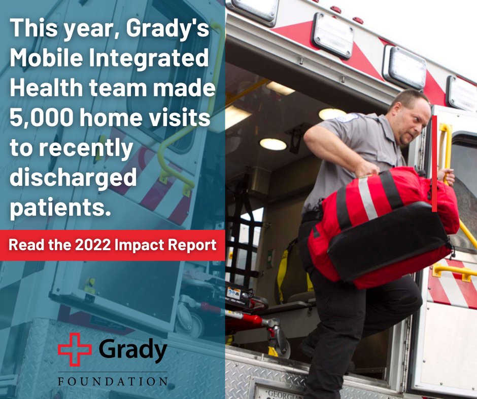 Grady’s Mobile Integrated Health unit is expanding access to health care by visiting recently discharged patients at home. More than 5,000 visits this year alone. See how @GradyHealth is serving our community in the 2022 Impact Report. #StrongerTogether give.gradyhealthfoundation.org/site/Donation2…