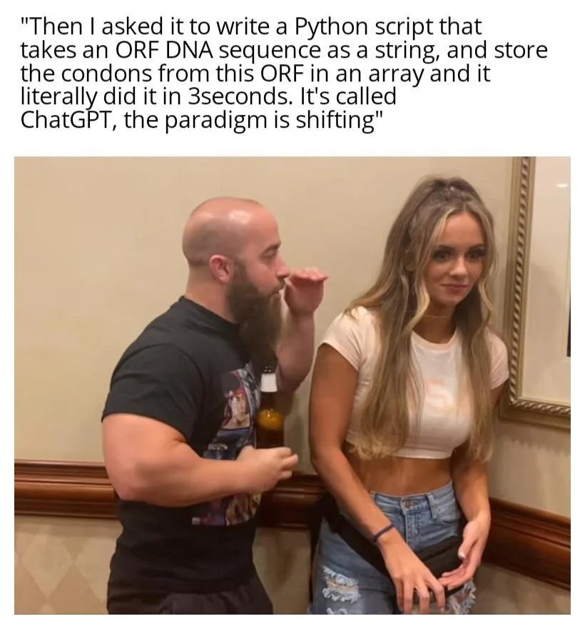 ChatGPTinter's tweet photo. First meme https://t.co/5fGWaisvAu