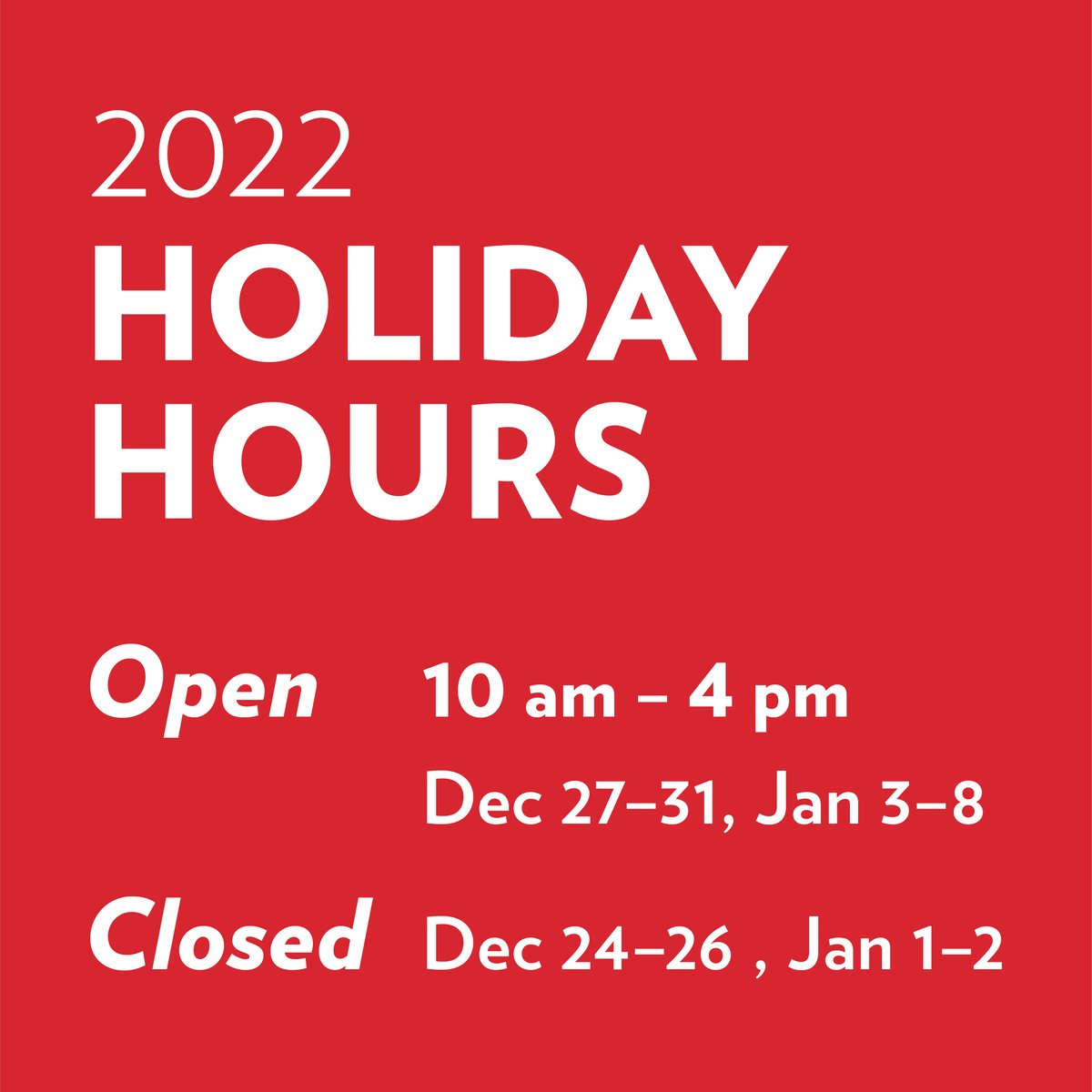 RoyalAlberta's tweet photo. ‘Tis the season to visit RAM! 

Grab a festive treat at the café, stroll through history, and explore the Museum Shop. 

During the holidays we’ll be open 10 am - 4 pm from Dec. 27-31 and Jan. 3-8, and closed, Dec. 24-26 and Jan. 1-2. Regular hours resume Jan 9. https://t.co/DTyjiEczA9