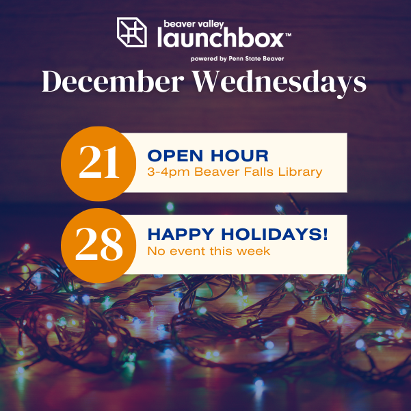 Join us for tomorrow's #LaunchBox ⁠weekly Wednesday at the Beaver Falls Library from 3-4pm and ask your #SmallBusiness questions. Just walk in and learn more! 💡

Please note: Next week, we will not have a library event due to the holiday. 
⁠
#InventPennState #BeaverCountyPA