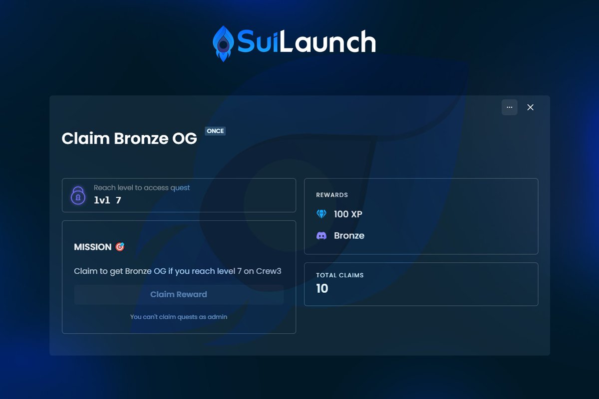 Congratulations to the first 10 OGs of #SuiLaunch for getting more benefits 🚀

Keep contributing to get higher OG level at: suilaunch.crew3.xyz/questboard &amp; stay tuned for benefit details!

$SLT #Sui #SuiEcosystem #SUIlaunch