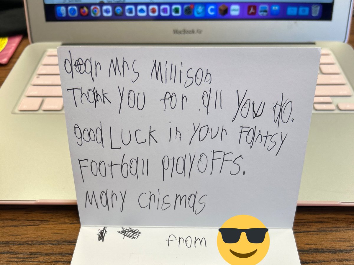 carly_milleson's tweet photo. My favorite Christmas card this year. This 2nd grader has helped me set my fantasy football line ups each week and I won my first playoff game.
@meaganbakhit what an absolute gem your oldest is 🤩 thank you https://t.co/qnPIfNCbtw
