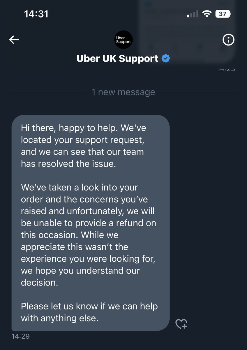 WasabiNoPineap1's tweet photo. @Jay16465600 @UberUKsupport @UberEats This happened to me - let me know if you don’t get a refund. I keep getting autogenerated messages that don’t look into my case for having paid, but my order not arriving. https://t.co/BmYJd5lTLb