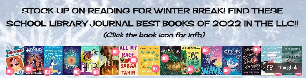 SRMSLLC's tweet photo. Stock up for #holidayreading &amp; check out these @sljournal #BestBooks2022 from the #srmsct #librarylearningcommons! Links/info at https://t.co/WUPQUZ3lDk  📚#srmsctreads @RidgefieldPS #MGLit #YALit @janineaj #thinglink @ctcasl https://t.co/zX5YYoY33z