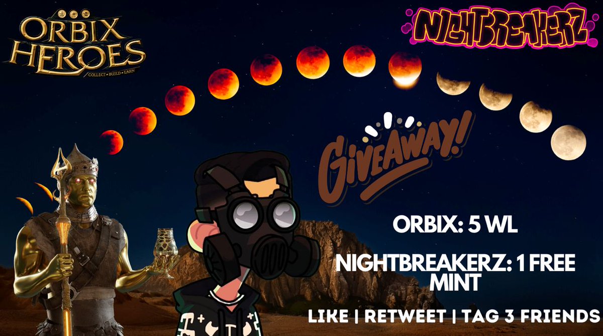 Giveaway with NightBreakerz on Kadena 🎁

5 WL from <a href="/OrbixHeroes/">Orbix Heroes</a> and a free NBZ NFT mint from <a href="/NIGHTBREAKERZ_/">✦ NBZ ✦ | MINTING LIVE</a> (minting live)!

Requirements:
🖱Follow <a href="/OrbixHeroes/">Orbix Heroes</a> &amp; <a href="/NIGHTBREAKERZ_/">✦ NBZ ✦ | MINTING LIVE</a>
❤️Like
🌀Retweet
👥Tag 3 friends
⭐️Join the fam
dsc.gg/orbixheroes
discord.gg/XAjTkDka3g