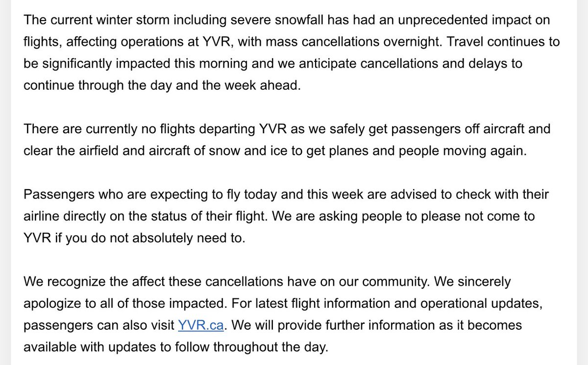 farhanmohamed's tweet image. “There are currently no flights departing YVR… We are asking people to please not come to YVR if you do not absolutely need to.”

Vancouver is shut down

#bcstorm @yvrairport