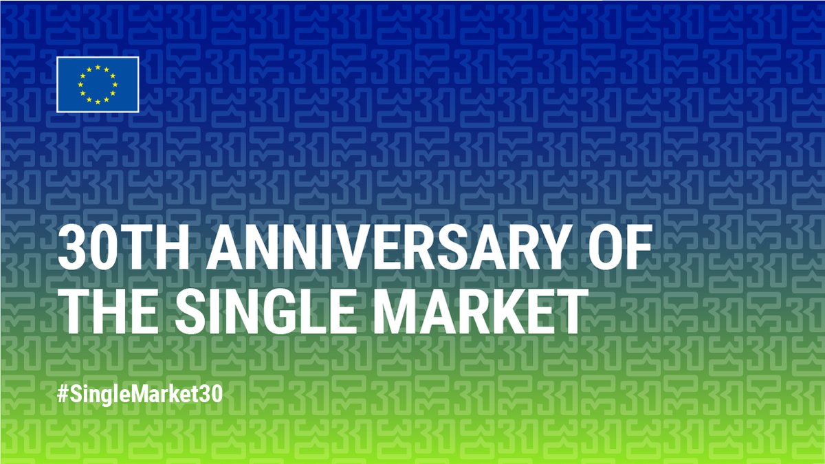 EU_Growth's tweet photo. In 2023 🇪🇺 #SingleMarket turns 30. What a journey!
✅Time to celebrate achievements: freedom to live &amp; work, buy &amp; sell anywhere in the EU, fair &amp; open digital markets (#DMA &amp; #DSA)...
... 🔎And to accelerate our work on services, resilience &amp; availability
#SingleMarket30 🎉 https://t.co/iFGOTwIlmm