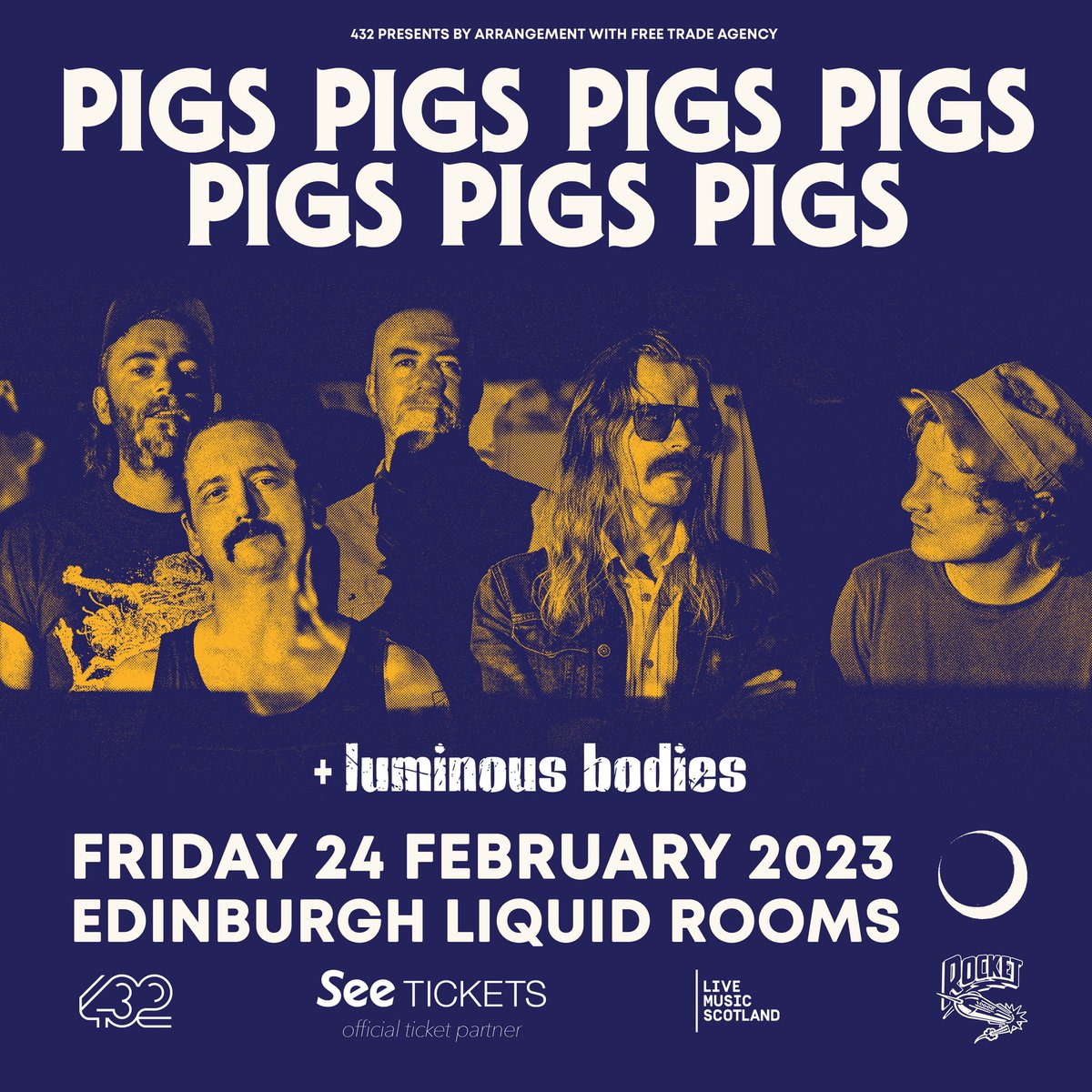 UK Psych/Doom battalion <a href="/Pigsx7/">Pigs Pigs Pigs Pigs Pigs Pigs Pigs</a> head to Edinburgh <a href="/LIQUIDROOMS/">THE LIQUIDROOM</a> on Fri 24 Feb for an epic night of bowel-shaking riffs 🔥

On sale NOW 
🎟: bit.ly/3evkbGn
