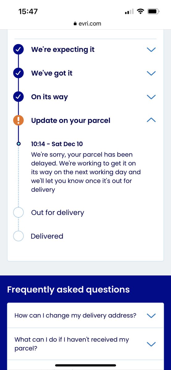dave_hobbs's tweet photo. @EVRi_Delivery #evri may as well write that one off. The seller said they’d been told to wait 24/48hrs for a delivery eta…currently at 216 hrs. That last mile is killing companies when they choose couriers like #evri https://t.co/zd5mTkKVqY