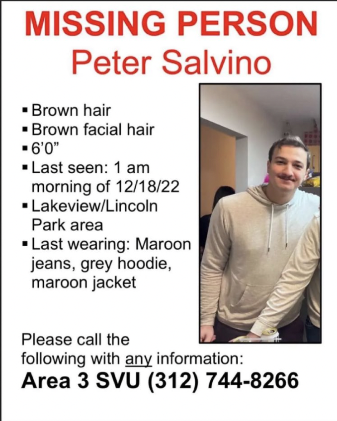 barstoolWSD's tweet photo. Peter Salvino is unfortunately still missing. Here is some info and where he was last seen (Clark and Fullerton in LP) 

Please share! https://t.co/xRvujC7YRJ