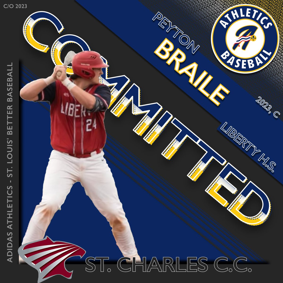 Very happy to announce my commitment to St. Charles CC to further my academic and baseball career. Grateful for the support of my family, coaches and teammates who’ve helped me get here. <a href="/SCCCougarsBsb/">St Charles CC Baseball</a> <a href="/AdidasAsBSB/">Adidas A’s</a> <a href="/LibertyDugout/">Liberty Baseball</a> <a href="/the_luke_mill/">Luke Miller</a> <a href="/CoachEnwiya23/">Coach Enwiya</a> <a href="/PrepCatchersAca/">Prep Catcher Academy</a>