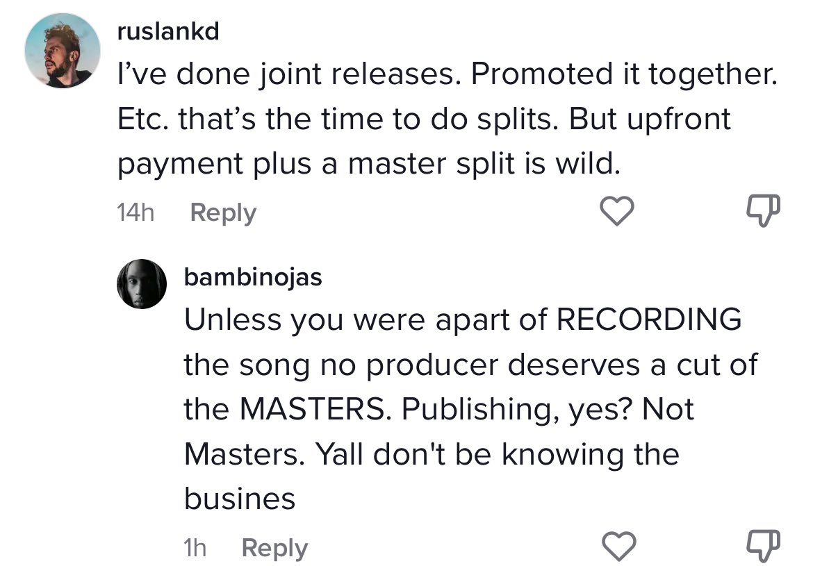 Producers, learn the music business. No excuses. Read Donald Passman twice.

People gaslight producers, make up fake facts to justify not paying you, for example claiming standard splits are ‘wild’ or lying that master rights come from being physically present in a session.
