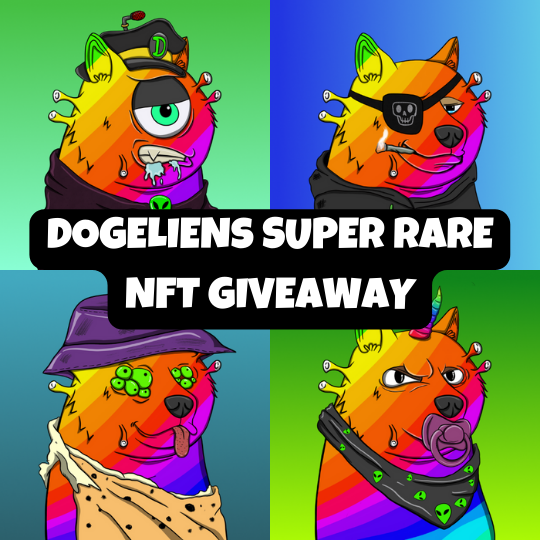 🕺The Dogeliens #NFTCollection is coming soon, don't you want one? 🕺

🏆 We're giving away 10 Super RARE #NFTs! 🏆

💫 Must hold at least $50 worth of DOGET to win 💫

Enter Here: - gleam.io/Vt6VG/dogelien…