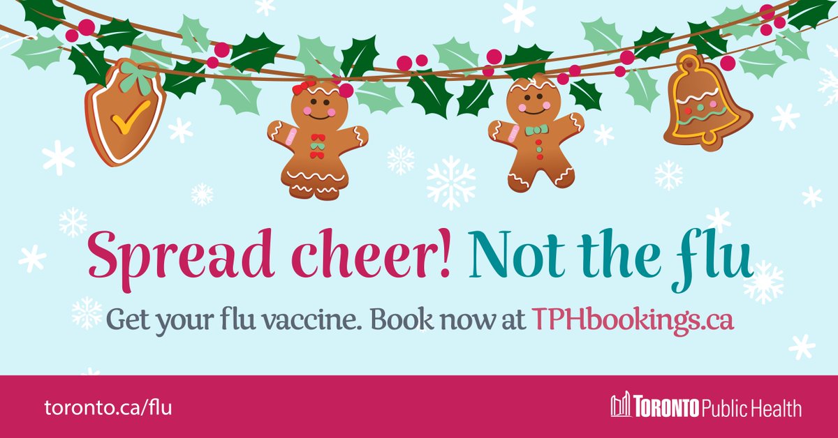 TOPublicHealth's tweet photo. Spread cheer, not the #flu! Protect yourself &amp; others this holiday season. We have appointments for residents 6 months+ here: https://t.co/gILo8hjWns https://t.co/jF0a8BTRC6