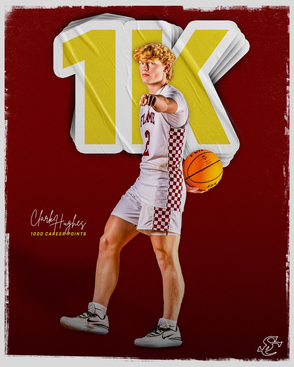 FlameMBB's tweet photo. Congratulations to Clark Hughes on becoming the 7️⃣th person in school history to score over 1,000 Career Points! #AlwaysUs https://t.co/1VAKAELooy