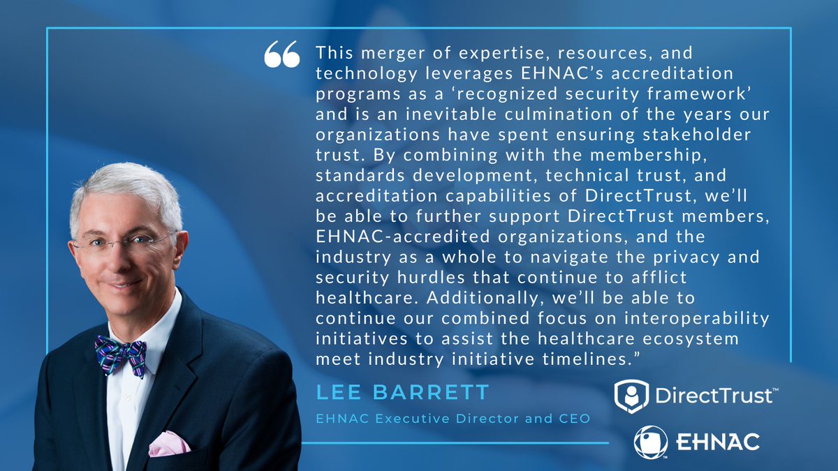 DirectTrust (@directtrustorg) on Twitter photo EHNAC Executive Director and CEO <a href="/LeeBarrettEHNAC/">Lee Barrett</a> on the <a href="/EHNAC/">EHNAC, part of DirectTrust</a> merger with and into DirectTrust: EHNAC Executive Director and CEO <a href="/LeeBarrettEHNAC/">Lee Barrett</a> on the <a href="/EHNAC/">EHNAC, part of DirectTrust</a> merger with and into DirectTrust: