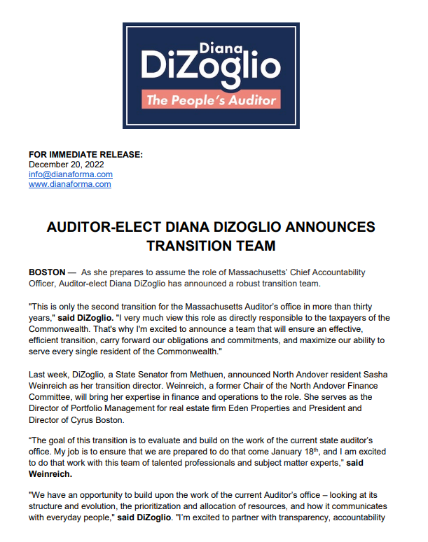 DianaDiZoglio's tweet image. Excited to announce our transition team today! Thank you to this amazing team for volunteering to serve! #mapoli