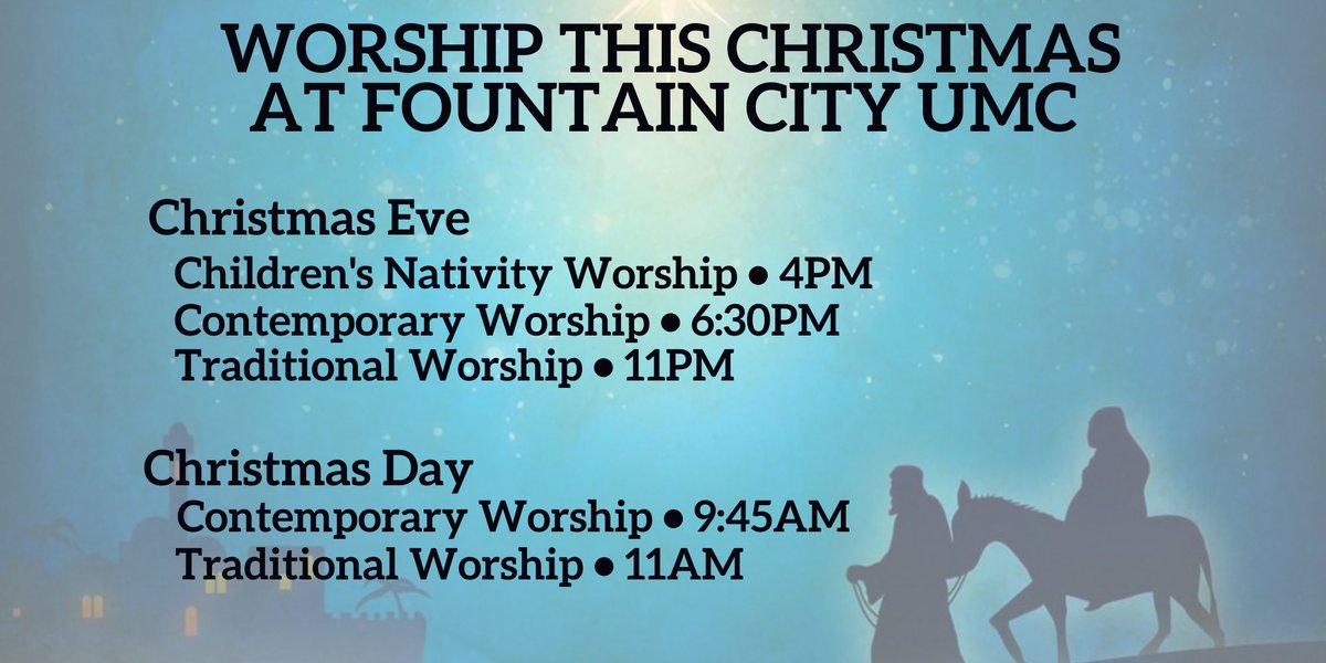 Come and celebrate Christmas at Fountain City UMC at one of our worship times listed below. We look forward to celebrating Christ's birth with you!